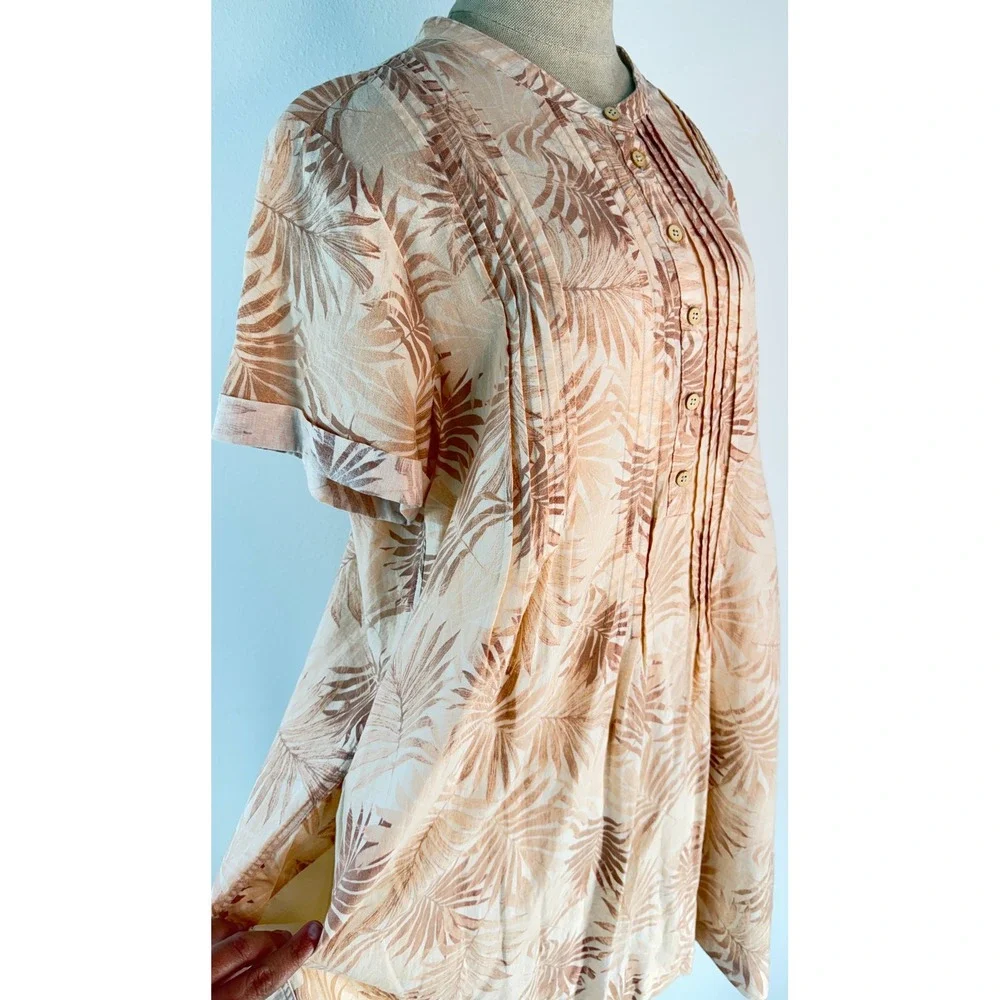 Faherty Gemina Linen Blend Mini Dress Relaxed Fit Peach Palm Boho Chic Large - Picture 5 of 13